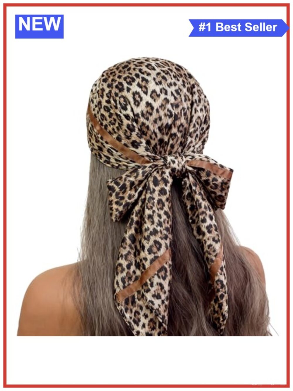 Large Satin Leopard Print Head Scarf 35x35 Hair Wrap Multi-Use